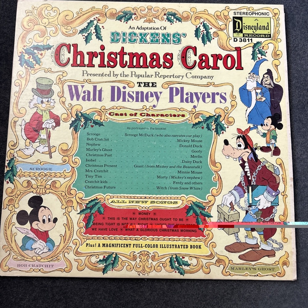 Walt Disney Dickens Christmas Carol Record w/ Book Sleeve 1974 VG+ Vinyl D-3811